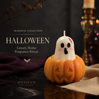 Bougie parfumée personnalisée Citrouille Fantôme d'Halloween avec parfum de cèdre noir, Marque privée, OEM, ODM, Vente en gros, Cadeau de fêtes, Décoration d'intérieur