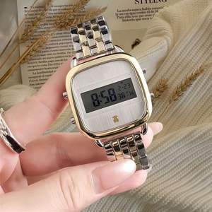 Reloj digital para mujer con caja cuadrada plateada, esfera rosa, pulsera de metal, reloj electrónico de lujo para damas, nuevo reloj de mano a la moda. - Product Image 2