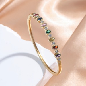 Bracelet tendance plaqué or avec zircon coloré, bijoux pour femmes, design géométrique, cadeau - Product Image 3