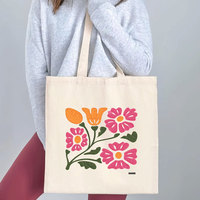 Tas Hadiah Kanvas Katun 12oz Promosi Klasik Vintage Kustom dengan Cetakan Bunga Warna Beige Alami untuk Kerja Sehari-hari Wanita