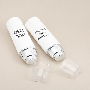 <span class=keywords><strong>Tube</strong></span> cosmétique ovale blanc brillant de 30 ml avec pompe sans air et capuchon argenté électroplaqué, emballage de <span class=keywords><strong>tube</strong></span> non scellé imprimé sur mesure - Product Image 1