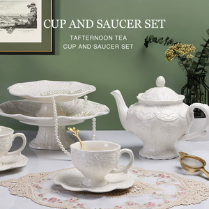 Ensemble de tasses à expresso en porcelaine embossée de style royal de luxe, bouilloire à thé en céramique de haute qualité pour hôtels - Product Image 3