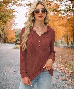 Suéter de Punto con Capucha para Mujer, Nuevo Modelo 2026, Cuello en V con Botones, Manga Larga, Estilo Casual Holgado para Otoño e Invierno - Product Image 4