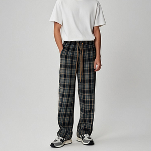 Printemps américain Vintage usé Plaid pantalons décontractés hommes pantalons anglais broderie lâche droite confortable lâche pantalons décontractés - Product Image 5