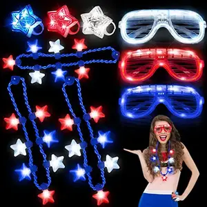 Pafu 4th of July Party Favors 4th of July Accessories of LED Glasses LED Necklaces LED Glow Finger Lights 4th of July Glow Items
