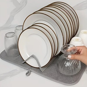 <b>Dish</b> Drying Mat <b>Rack</b> Folding Drain Pad for Kitchen Super Absorbent Foldable <b>Dish</b> Drying Mat with Stackable Shelf for Kitchen - Product Image 2