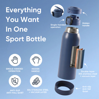 Bouteille d'eau sport isotherme à double paroi de 800-1500 ml, anti-fuite, ouverture à une main, isolation thermique 12-24 heures