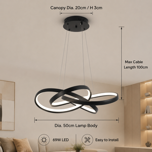 Modern Metal Chandelier 69W Led Tricolor Adjustable Height Pendant For Dining Room Living Room Indoor Home Decor - Product Image 3