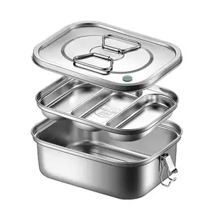 2023 New hogar y cocina Bento Box Double-layer Leakproof Lunchbox Square Divided Dining Box Stainless Steel Lunch Box
