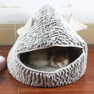 Cat <b>Bed</b> Fish Shape 50x40x34cm Faux Fur Warm Enclosed Pet House For Cats Dogs - Product Image 1