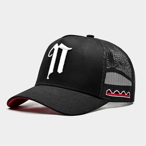Vente en gros de chapeaux de sport personnalisés de haute qualité Casquette de camionneur Gorras en maille noire <span class=keywords><strong>5</strong></span> panneaux avec fermeture à pression avec logo brodé en 3D pour hommes - Product Image 1