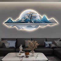 Peinture murale de fond de canapé de salon de style moderne et luxueux, paysage chinois avec lanternes, en porcelaine de cristal résistante à l'eau