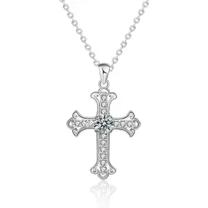 Collana croce 925 in argento Sterling 0.5Ct Moissanite collana con ciondolo a croce di diamanti da donna gioielli all'ingrosso