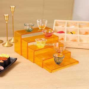 <b>Orange</b> Acrylic Display Risers 5-Tier Rectangular Stand with <b>Sliding</b> Design 2 Sets Display Shelves for Cupcakes and Figures - Product Image 6