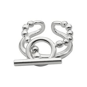 Anillo de plata S925 para mujer, cadena de cuentas redondas dobles románticas con hebilla OT, anillo abierto de plata de ley con ajuste Invisible - Product Image 3