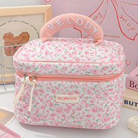Tas Kosmetik Quilted Bunga Pink Grosir Kapasitas Besar, Tas Penyimpanan Kosmetik, Organizer Perlengkapan Mandi, Tas Perlengkapan Perjalanan