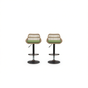 Sillas de Bar Modernas de Ratán con Cojín Verde, Base Metálica Giratoria, Altura de Barra, Muebles para Cocina y Comedor - Product Image 1