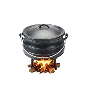 Petit pot à frire robuste <span class=keywords><strong>en</strong></span> fonte avec couvercle et poignée de transport, pré-culotté, noir, à trois pieds, type Potjie - Product Image 1