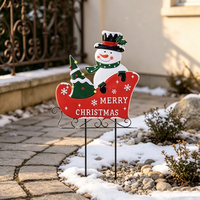 Décorations de Noël : Piquets de jardin en métal Bonhomme de neige et traîneau pour la décoration extérieure de patio et de jardin