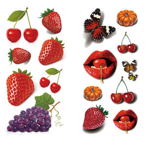 ที่กำหนดเอง3d สติกเกอร์รอยสักสตรอเบอร์รี่เซ็กซี่ริมฝีปากและเชอร์รี่กันน้ำชั่วคราว3d สติกเกอร์สัก - Product Image 1