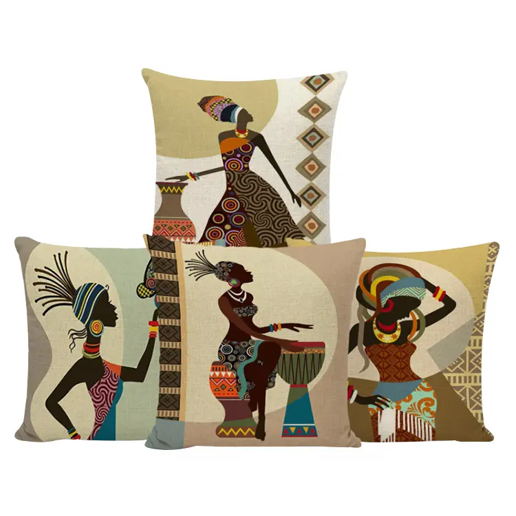 Desain wanita Afrika bantal sofa wanita menari grosir sarung bantal tradisional etnik India