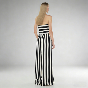 <span class=keywords><strong>Tuta</strong></span> <span class=keywords><strong>Elegante</strong></span> Casual da Donna, Abbigliamento Estivo alla Moda, Chic <span class=keywords><strong>Tuta</strong></span> Intera Senza Spalline a Righe Bianche e Nere con Gamba Larga - Product Image 5