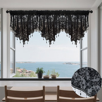 Voilage de rideau fini en dentelle noire, style moderne, tendance transfrontalière, petit rideau décoratif de cuisine en polyester à motif floral