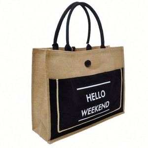 Sac de plage en toile de jute naturelle très vendu, réutilisable, imperméable, avec logo personnalisé - Product Image 1