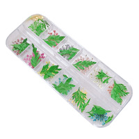 Fleurs séchées pour nail art, style japonais et français, été, brillantes, fines, paillettes 3D, gypsophile, grandes fleurs, 12 couleurs, petites marguerites, feuilles vertes