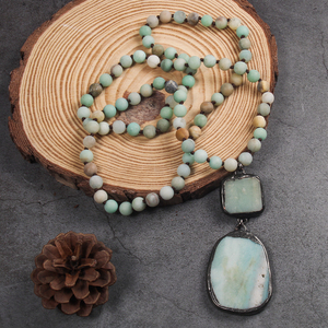 时尚波西米亚女式饰品8毫米天然石结项链电镀枪黑色圆形玻璃块石头吊坠项链 - Product Image 6