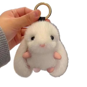 Cadeau pour couple, sac lumineux de dessin animé, breloques de voiture, décoration DIY, pompon en fourrure de lapin doux et moelleux, <span class=keywords><strong>porte</strong></span>-clés lapin, nouvel an - Product Image 2