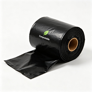 Black HDPE Trash Bag Roll <b>Large</b> Size Waste Bin Liner Heat Seal Plastic Garbage Bag for Household Outdoor Use - Product Image 2