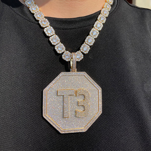 Colgante Octagonal de Moissanita con Inicial VVS, Medallón de Alfabeto de Plata 925, Amuleto Personalizado Estilo Hip Hop Bling, Certificado GRA, Pasa Prueba - Product Image 2