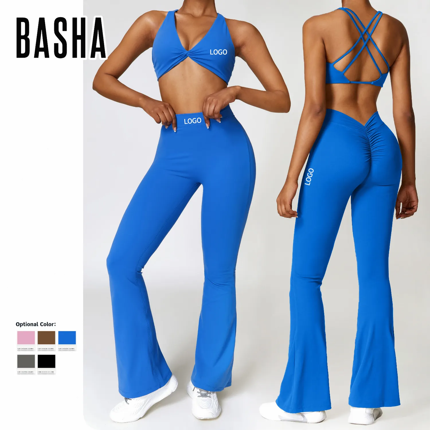 Bashasportsタイトな起毛ヨガドレスセットピーチバットリフトマイクロドライバックフィットネスセット女性用