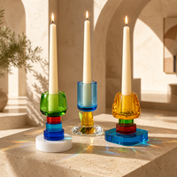 En gros, Nouveau Porte-bougie chauffe-plat et Chandelier en cristal géométrique fait main, design coloré or, bleu, rose, vert, style color block, pour mariages