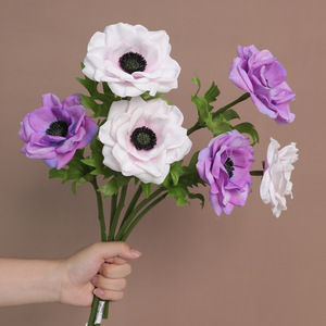 Ruilisi <b>Artificial</b> Anemone <b>Flowers</b> Large Single Stem Realistic Purple <b>White</b> Wedding Home Decor - Product Image 1