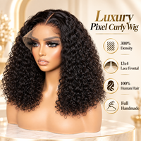 Prix d'usine Perruque de cheveux humains vierges birmans bruts, densité 300%, SDD Pixel Curl, Lace Frontal 13x4, entièrement nouée à la main, bouclée profonde