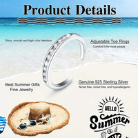 Canner Bague d'orteil d'été en argent sterling 925 réglable en zircon avec cœur