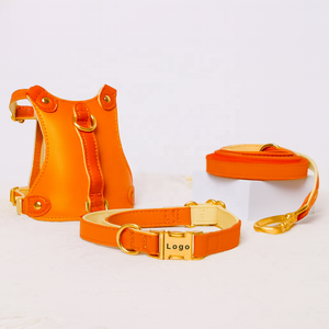 Arnés para perros de cuero naranja acolchado resistente y plomo hecho a medida Greyhound Pitbull Bulldog francés arnés de lujo de cuero para perros - Product Image 2