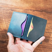 Dompet Lipat Kulit Sapi Asli Gaya Vintage Crazy Horse, Tempat Kartu Kulit Sapi Full Grain Asli, Tempat Kartu
