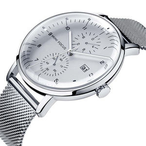 Montre à quartz pour homme MINIFOCUS au design ultra-fin, classique et tendance, bracelet en acier 20 mm, cadran à aiguilles en verre, 3 sous-cadrans, 6 aiguilles, date, alliage - Product Image 1