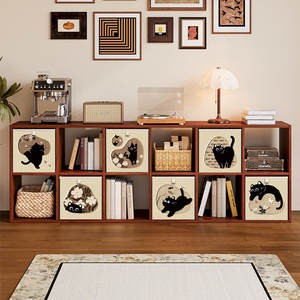 Boîte de rangement pliable en tissu motif chat noir style chinois vintage, taille personnalisable, pour étagère <span class=keywords><strong>Kallax</strong></span> - Product Image 3