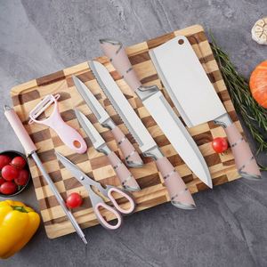 Juego de Cuchillos de Cocina Profesional Kitchenbliss de 9 Piezas con Bloque, Tijeras de Acero Inoxidable, Pelador de Verduras, Juego de Cuchillos con Mango Rosa - Product Image 4