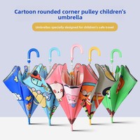 Parapluie Enfant Mignon à Dessin Animé avec Poignée Longue à Poulie, Coins Arrondis, Double Usage Soleil & Pluie, en Fibre de Sécurité