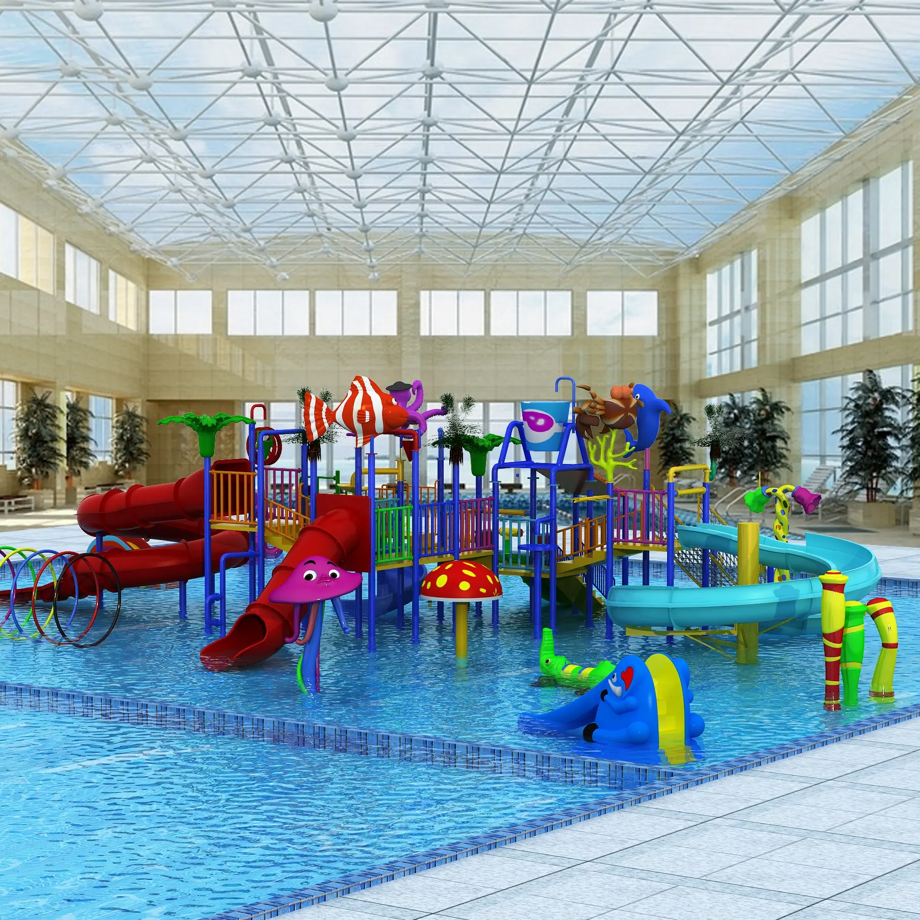 TX-93801 Outdoor of indoor zwembad met glasvezel glijbaan, kinderen recreatie water huis