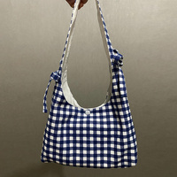 Sac besace personnalisé à carreaux avec nœud Sac à bandoulière mignon pour femmes Sac fourre-tout cadeau en coton et lin Sacs fourre-tout avec poches