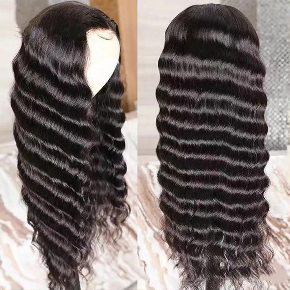 Toptan Kinky kıvırcık ham brezilyalı işlenmemiş insan saçı dantel ön peruk siyah kadınlar için ucuz Hd tam dantel Frontal kapatma peruk