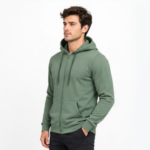 Sweat à capuche zippé intégral pour homme, personnalisable, vierge, en polaire décontracté avec poche kangourou, vente en gros - Product Image 1