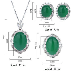 ชุดจี้พลอยคาลซิโดนีเรืองแสงรูปวงรี, เครื่องประดับแฟชั่นสามชิ้นหยกรูปวงรีขนาด13*18-10*12 - Product Image 3