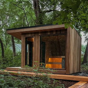 Sauna Rectangular de Madera de Abeto Seco de 9KW con Porche y Gran Estufa de Vidrio para Exteriores, para 6 Personas, Estilo Nórdico - Product Image 1